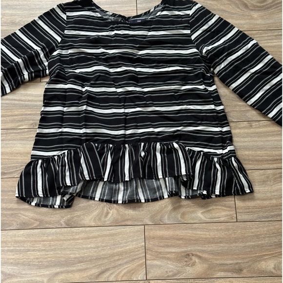 Gap Black & White Striped Long Sleeve Peplum Blouse Size Small - Picture 2 of 12